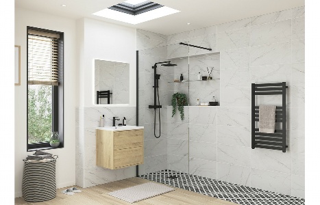 Flecx 1100mm Wetroom Panel & Support Bar - Black