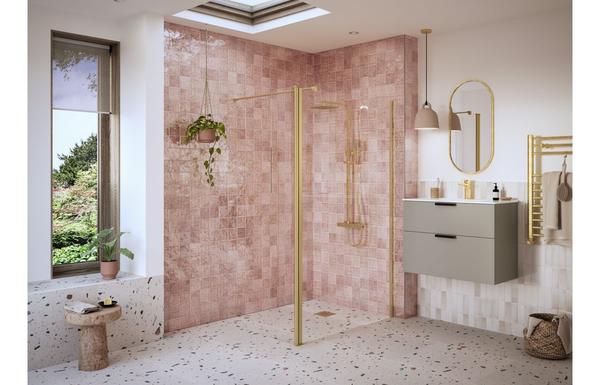 Flecx Optional 1950x300x8mm Rotatable Wetroom Panel (Full Hinge) - Brushed Brass