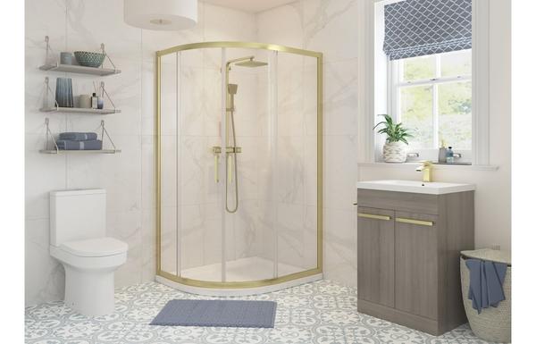 Iconic 1000x800mm 2 Door Offset Quadrant - Brushed Brass