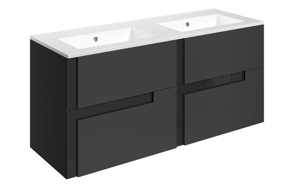 Contra 1210mm Wall Hung 4 Drawer Basin Unit & 0TH White Thin Edge Basin - Matt Black & Glass