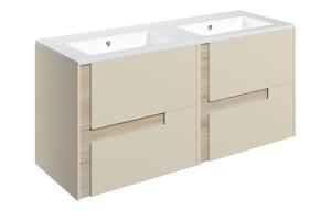 Contra 1210mm Wall Hung 4 Drawer Basin Unit & 2TH White Basin - Matt Cotton & Oak Effect