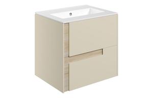 Contra 615mm Wall Hung 2 Drawer Basin Unit & 0TH White Thin Edge Basin - Matt Cotton & Oak Effect