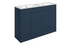 Morino 1210mm Floor Standing 4 Door Basin Unit & 2TH Basin - Matt Deep Blue