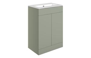 Morino 610mm Floor Standing 2 Door Basin Unit & 0TH Basin - Matt Olive Green