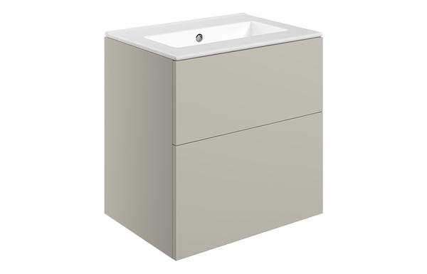 Morino 610mm Wall Hung 2 Drawer Basin Unit & 0TH Basin - Matt Latte