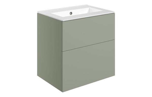 Morino 610mm Wall Hung 2 Drawer Basin Unit & 0TH Basin - Matt Olive Green