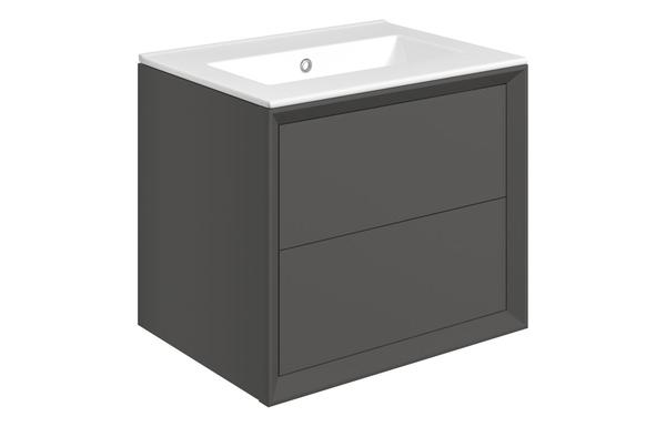 Plush 615mm Wall Hung 2 Drawer Basin Unit & 0TH Thin Edge Basin - Matt Clay