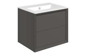 Plush 615mm Wall Hung 2 Drawer Basin Unit & 0TH Thin Edge Basin - Matt Clay