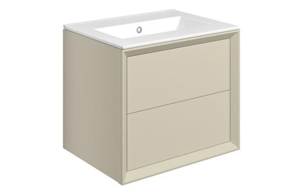 Plush 615mm Wall Hung 2 Drawer Basin Unit & 0TH Thin Edge Basin - Matt Cotton