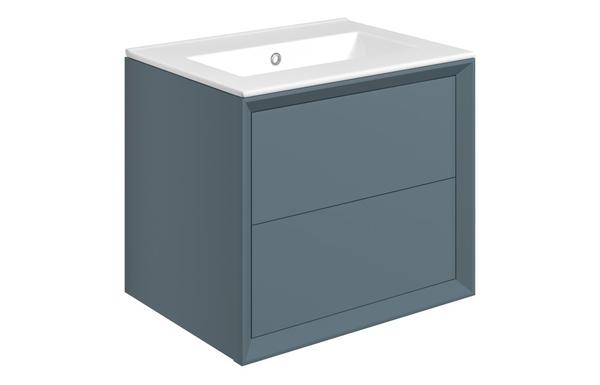 Plush 615mm Wall Hung 2 Drawer Basin Unit & 0TH Thin Edge Basin - Matt Storm Blue