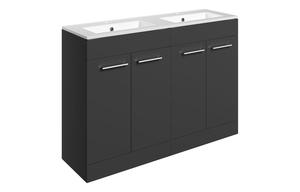 Sabanto 1210mm Floor Standing 4 Door Basin Unit & 2TH Thin Edge Basin - Anthracite Gloss