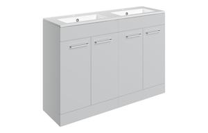 Sabanto 1210mm Floor Standing 4 Door Basin Unit & 2TH Thin Edge Basin - Grey Gloss