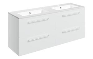 Sabanto 1210mm Wall Hung 4 Drawer Basin Unit & 2TH Thin Edge Basin - White Gloss