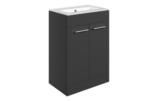 Sabanto 610mm Floor Standing 2 Door Basin Unit & 0TH Thin Edge Basin - Anthracite Gloss
