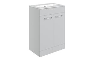 Sabanto 610mm Floor Standing 2 Door Basin Unit & 0TH Thin Edge Basin - Grey Gloss
