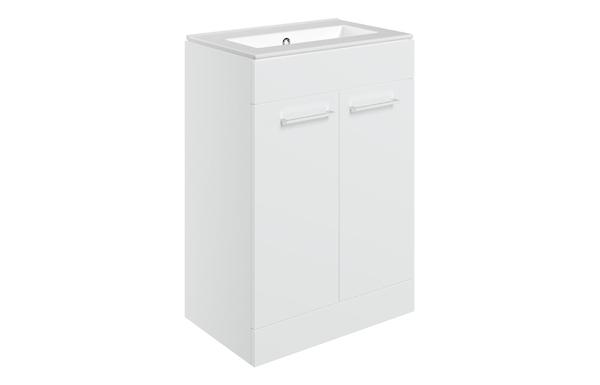Sabanto 610mm Floor Standing 2 Door Basin Unit & 0TH Thin Edge Basin - White Gloss