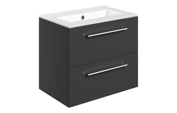 Sabanto 610mm Wall Hung 2 Drawer Basin Unit & 0TH Thin Edge Basin - Anthracite Gloss