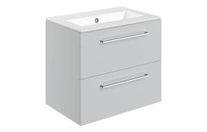 Sabanto 610mm Wall Hung 2 Drawer Basin Unit & 0TH Thin Edge Basin - Grey Gloss