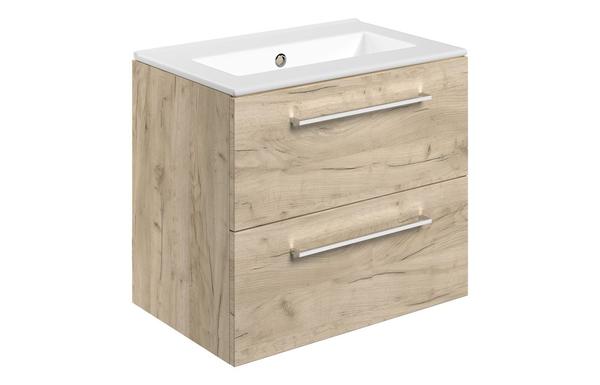 Sabanto 610mm Wall Hung 2 Drawer Basin Unit & 0TH Thin Edge Basin - Oak