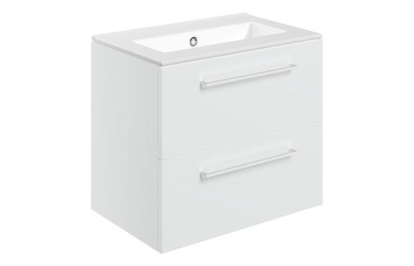 Sabanto 610mm Wall Hung 2 Drawer Basin Unit & 0TH Thin Edge Basin - White Gloss