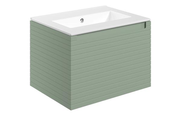 Sight 615mm Wall Hung 1 Drawer Basin Unit & 0TH Thin Edge Basin - Matt Willow Green