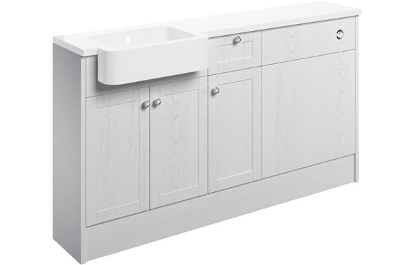 Valinso 1542mm Basin  WC & 1 Drawer  1 Door Unit Pack (RH) - Satin White Ash