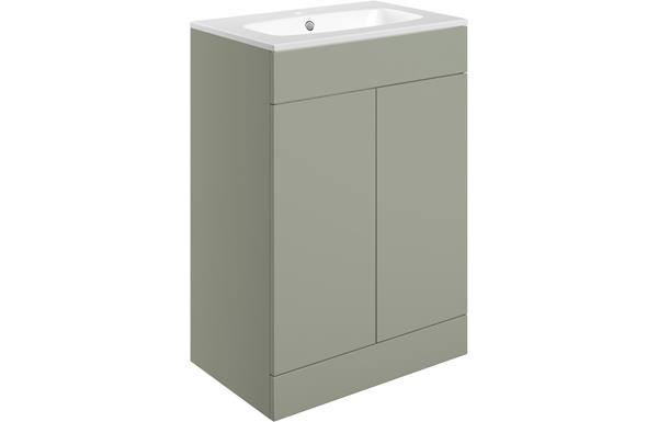 Morino 615mm Floor Standing 2 Door Basin Unit & Basin - Matt Olive Green