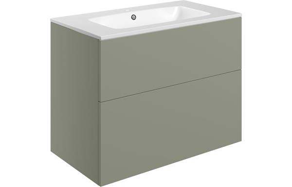 Morino 815mm Wall Hung 2 Drawer Basin Unit & Basin - Matt Olive Green