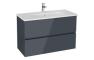 VitrA S20 Square 100cm 2 Drawer Wall Hung Basin Unit - High Gloss Anthracite
