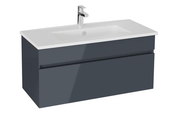 VitrA S20 Square 100cm 1 Drawer Wall Hung Basin Unit - High Gloss Anthracite