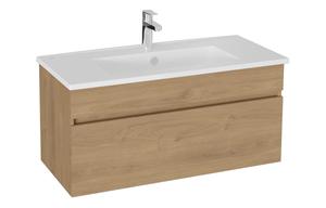 VitrA S20 Square 100cm 1 Drawer Wall Hung Basin Unit - Maple Oak