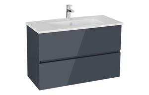 VitrA S20 Square 100cm 2 Drawer Wall Hung Basin Unit - High Gloss Anthracite