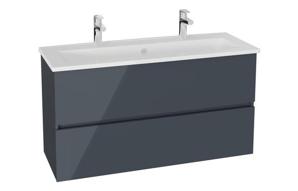 VitrA S20 Square 120cm 2 Drawer Wall Hung Basin Unit - High Gloss Anthracite