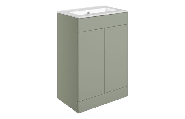 Morino 610mm Floor Standing 2 Door Basin Unit & 0TH Basin - Matt Olive Green