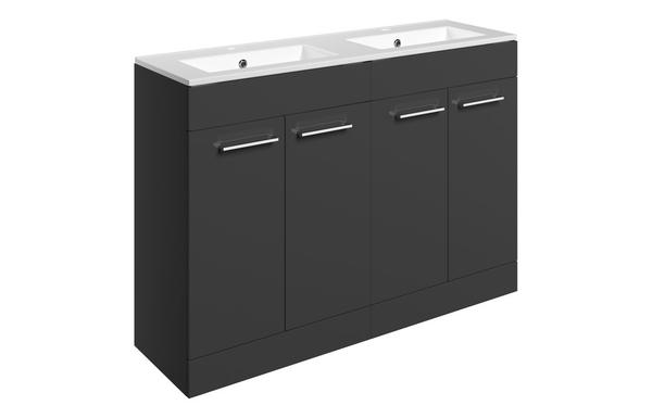 Sabanto 1210mm Floor Standing 4 Door Basin Unit & 2TH Thin Edge Basin - Anthracite Gloss