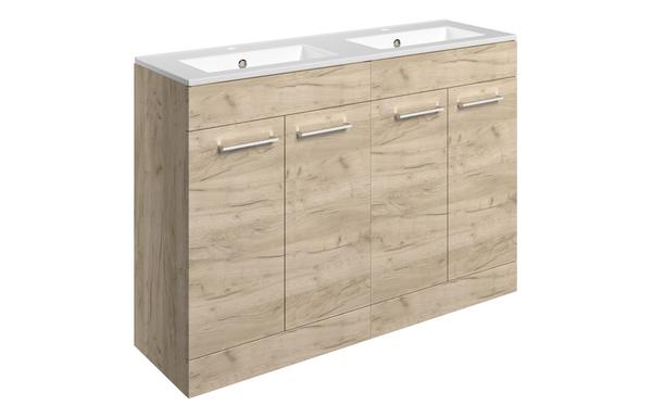 Sabanto 1210mm Floor Standing 4 Door Basin Unit & 2TH Thin Edge Basin - Oak