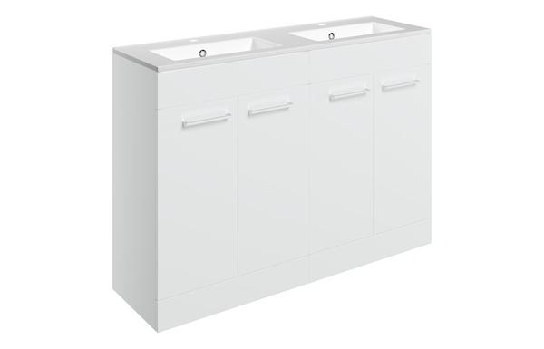 Sabanto 1210mm Floor Standing 4 Door Basin Unit & 2TH Thin Edge Basin - White Gloss
