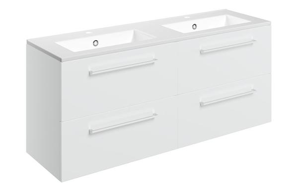 Sabanto 1210mm Wall Hung 4 Drawer Basin Unit & 2TH Thin Edge Basin - White Gloss