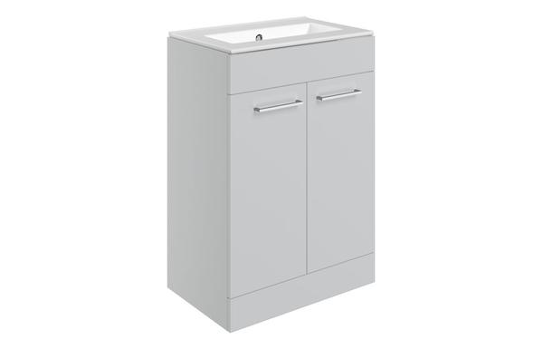 Sabanto 610mm Floor Standing 2 Door Basin Unit & 0TH Thin Edge Basin - Grey Gloss