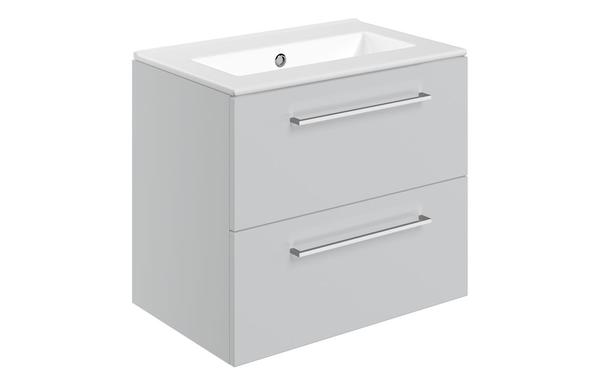 Sabanto 610mm Wall Hung 2 Drawer Basin Unit & 0TH Thin Edge Basin - Grey Gloss