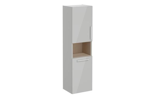 VitrA Root Flat 40cm 2 Door Semi-Tall Unit w/Laundry Basket (LH Hinge) - Shiny Pearl Grey