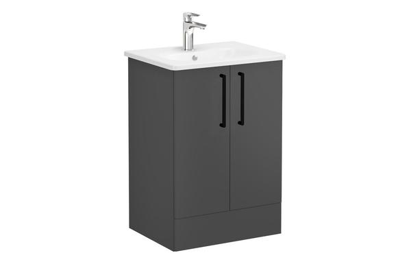 VitrA Zentrum 60cm 2 Drawer F/S Washbasin Unit - Matt Storm Grey