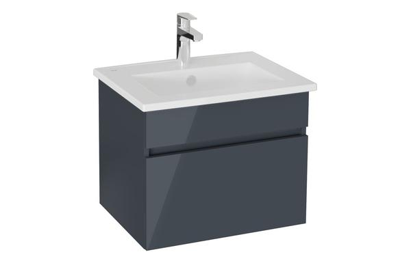 VitrA S20 Square 60cm 1 Drawer Wall Hung Basin Unit - High Gloss Anthracite