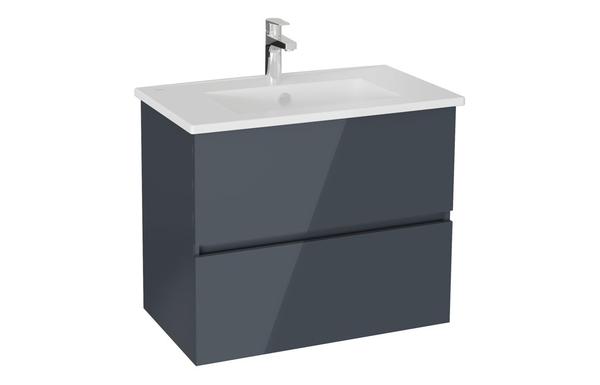 VitrA S20 Square 80cm 2 Drawer Wall Hung Basin Unit - High Gloss Anthracite