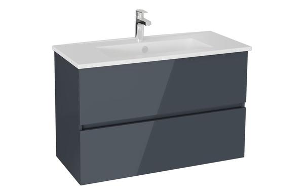 VitrA S20 Square 100cm 2 Drawer Wall Hung Basin Unit - High Gloss Anthracite