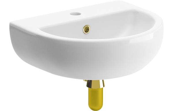 Bayonne 450x400mm 1TH Cloakroom Basin & Brushed Brass Bottle Trap