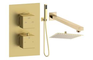 Galaxy Square Shower Valve & Kit Pack 4 - Brushed Brass