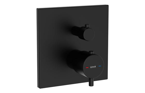 VitrA Root Square Integrated Thermostatic 1-Way Shower Mixer Valve - Matt Black