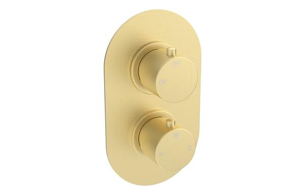 Aura Thermostatic Single Outlet Twin Shower Valve - Brushed Brass