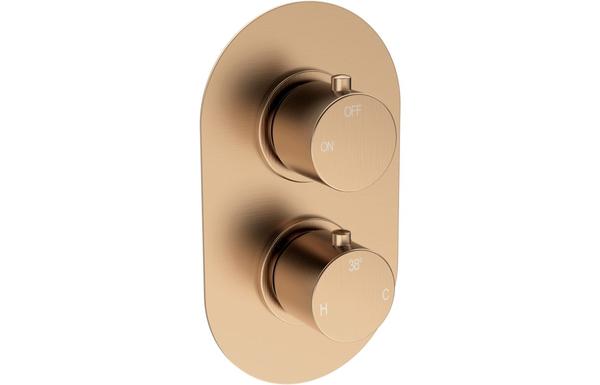Aura Thermostatic Single Outlet Twin Shower Valve - Brushed Bronze